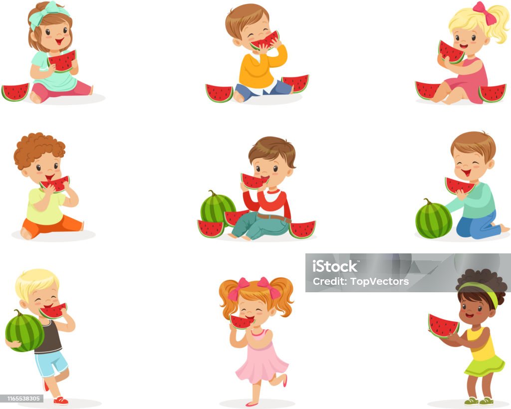 Ilustración de Niños Lindos Comiendo Sandía Alimentación Saludable Merienda  Para Niños Dibujos Animados Detallados Ilustraciones Coloridas y más  Vectores Libres de Derechos de Comer - iStock
