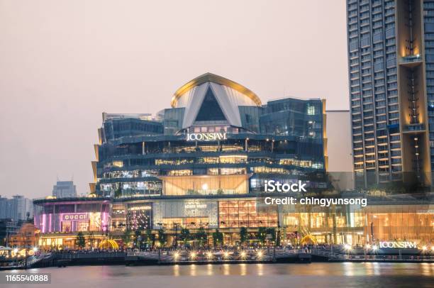 Aerial View Icon Siam Mall Night Chao Phraya River Khlong – Stock