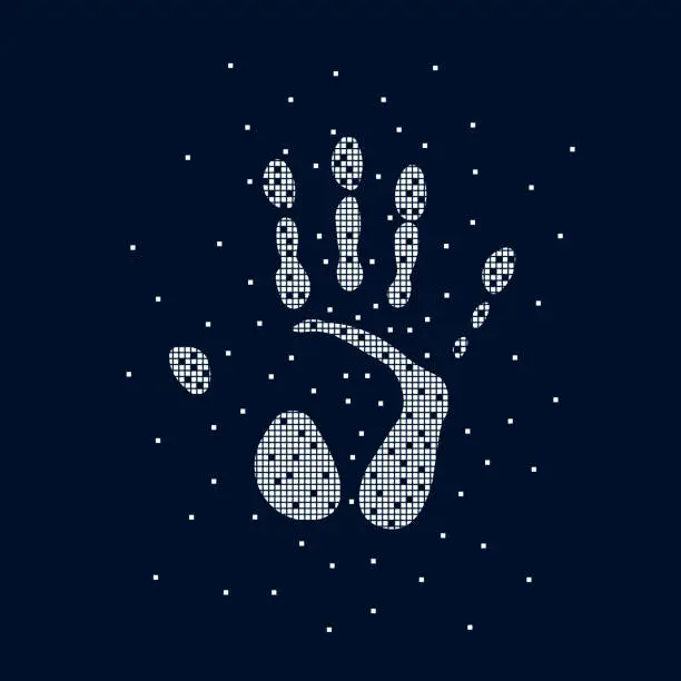 Vector illustration of The hand is composed of pixels. Vector illustration