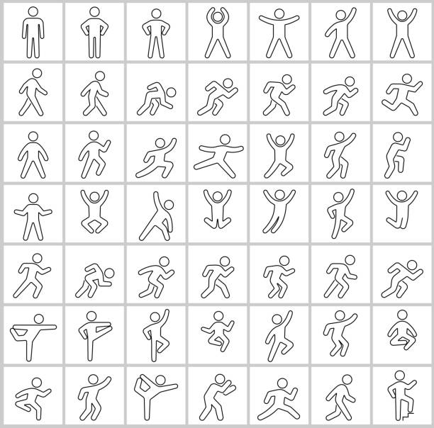 ilustraciones, imágenes clip art, dibujos animados e iconos de stock de personas en movimiento active lifestyle vector icon set - healthy lifestyle jumping people happiness