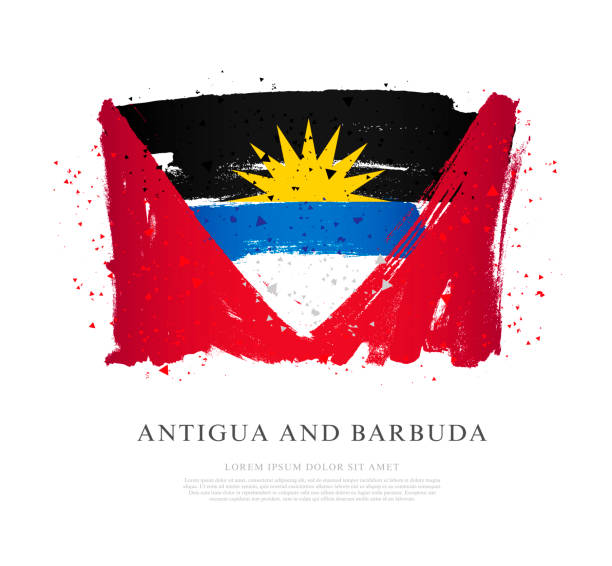 アンティグア・バーブーダの国旗。白い背景にベクターのイラスト。 - flag of antigua and barbuda点のイラスト素材／クリップアート素材／マンガ素材／アイコン素材