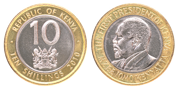 Coin 10 shilling Kenya isolated on white background - set