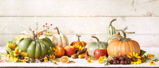 Autumn Pumpkin Background on wood