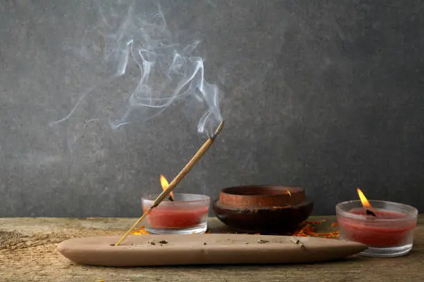Incense stick and smoke from incense burning. Aromatherapy