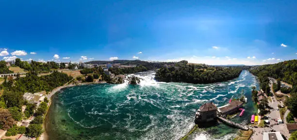 Beautiful Panorama view on Rheinfall (Rhinefalls) in Schaffhausen, Neuhausen am Rheinfall, Switzerland.