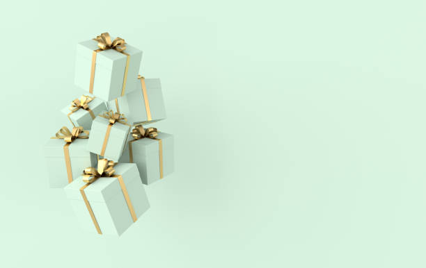 istock 3d rendering of realistic green gift box with golden ribbon bow on green background. Empty space for party, promotion social media banners, posters. 1165556253