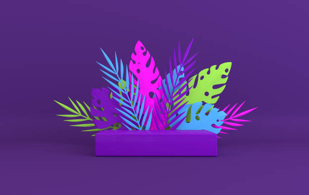 istock Tropical paper palm, monstera leaves frame, podium platform for product presentation. Summer tropical leaf. Origami exotic hawaiian jungle, summertime background. Paper cut 3d render 1165556411