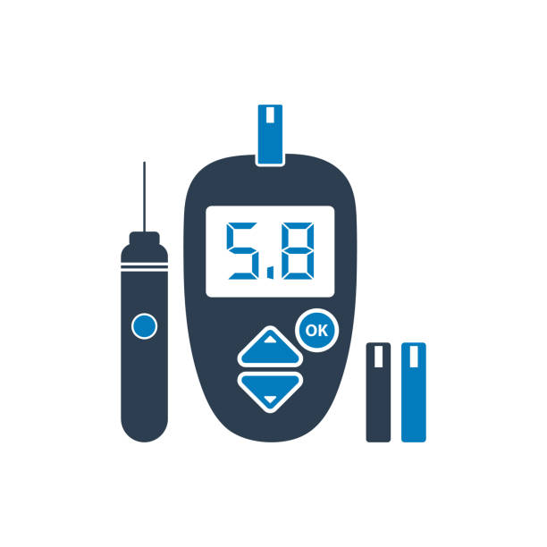 Glucose meter icon with lancet pen symbol. Flat style vector EPS. Glucose meter icon with lancet pen symbol. Flat style vector EPS. blood testing stock illustrations