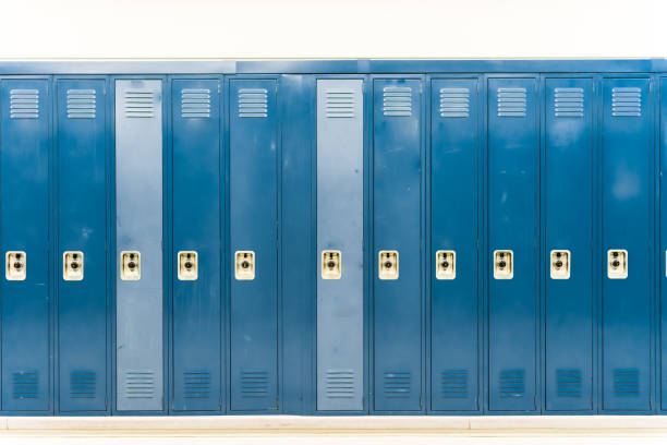 istock Row of bright colored school lockers 1165561614