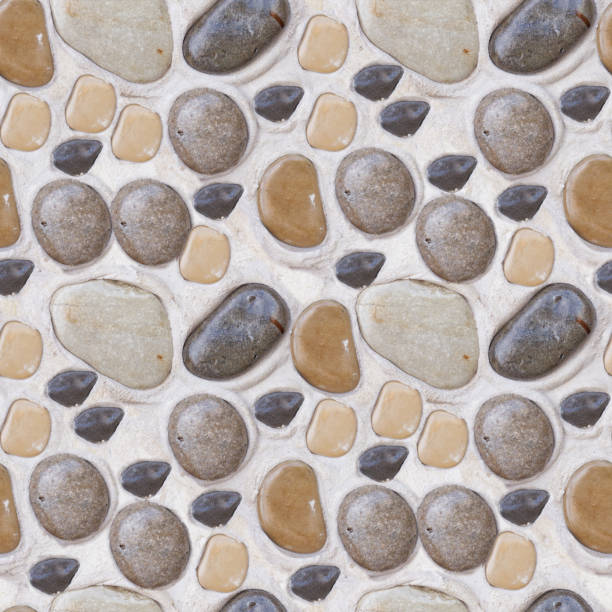 white beige river rock with white grout as a shower bathroom wall or kitchen backsplash.