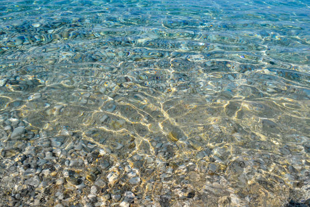 abstrakte strand hintergrund textur mit kieselsteinen, sand und meerwasser in bodrum truthahn - black sand beach santorini greece stock-fotos und bilder