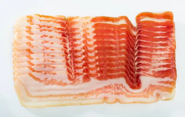 Photo of Cured bacon, ham on white