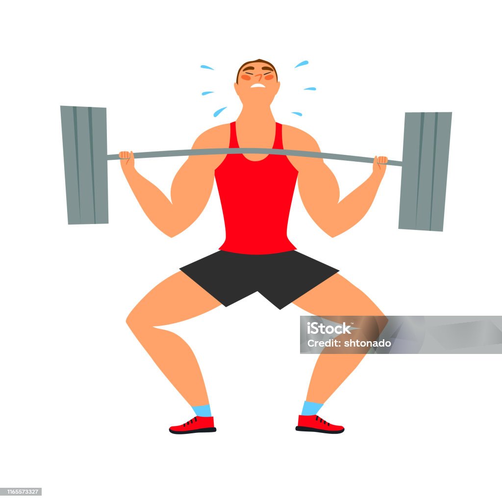 Strong Man With Heavy Barbell Struggle Doing Exercise Stock Illustration -  Download Image Now - iStock