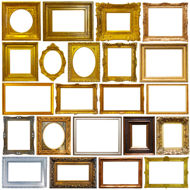 istock Isolated on white art empty frames in golden and silvery color 1165573407