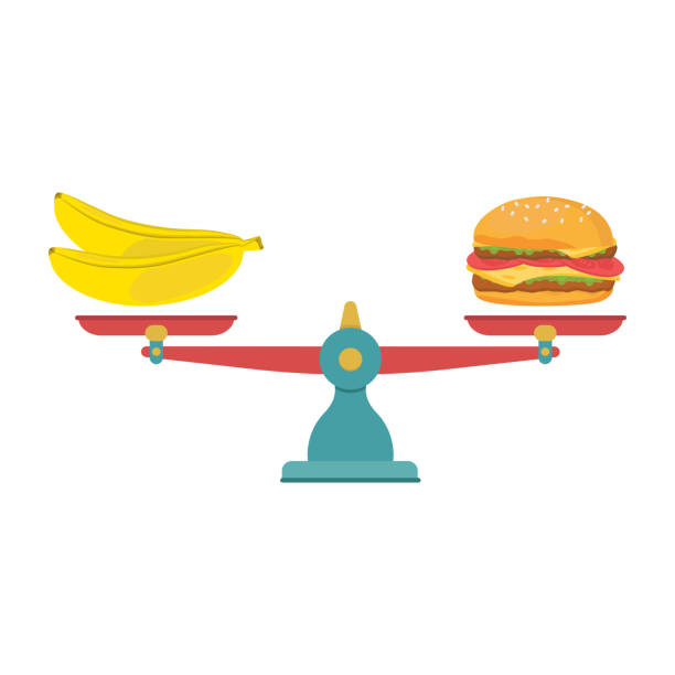 illustrations, cliparts, dessins animés et icônes de hamburger sur des écailles - food measuring hamburger dieting