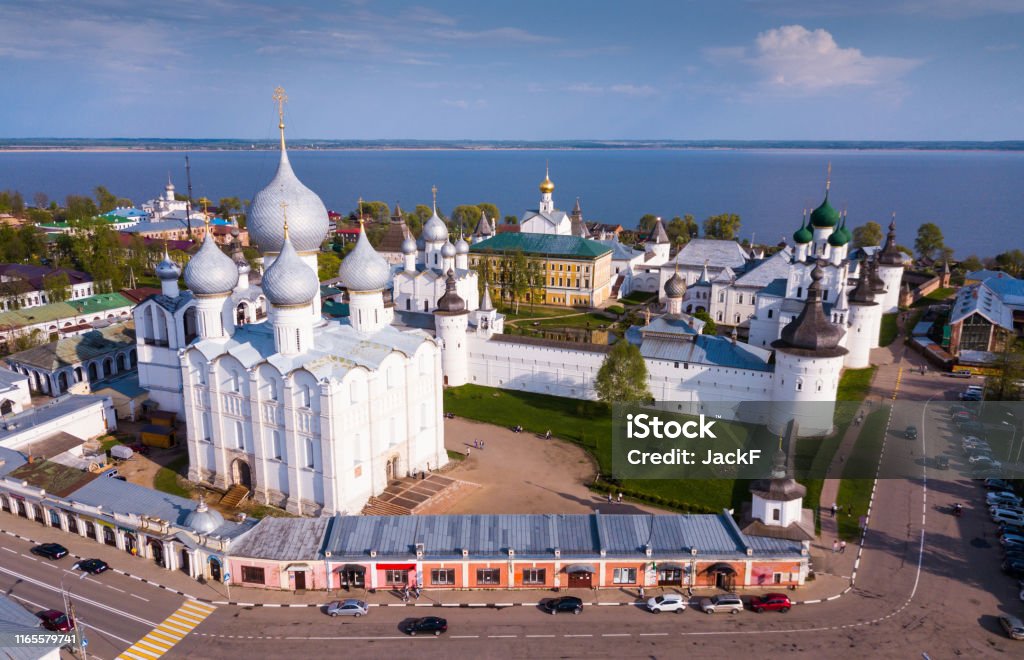 Aerial view of  district of Rostov-on-don on riverside with church Aerial view of  district of Rostov-on-don on riverside with church, Russia Rostov-on-Don Stock Photo