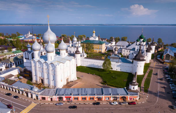 Aerial view of district of Rostov-on-don on riverside with church Aerial view of district of Rostov-on-don on riverside with church, Russia rostov on don stock pictures, royalty-free photos & images