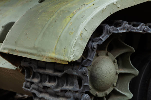 istock front of the tank with a caterpillar and drive roller 1165579985