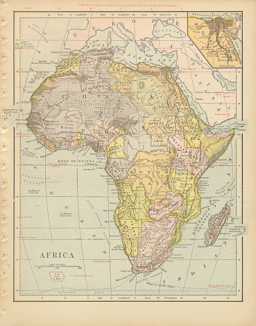 Very Rare, Beautifully Illustrated Antique Victorian Engraved Colored Map of Africa Antique Victorian Engraved Colored Map, 1899. Source: Original edition from my own archives. Copyright has expired on this artwork. Digitally restored.