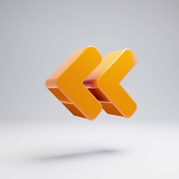 Volumetric glossy hot orange Angle Double Left icon isolated on white background. 3D rendered digital symbol. Modern icon for website, internet marketing, presentation, logo design template element.