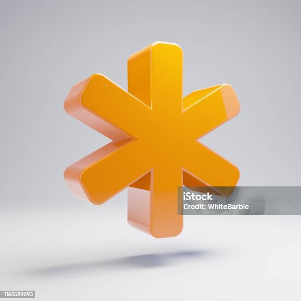 Volumetric Glossy Hot Orange Asterisk Icon Isolated On White Background Stock Photo - Download Image Now