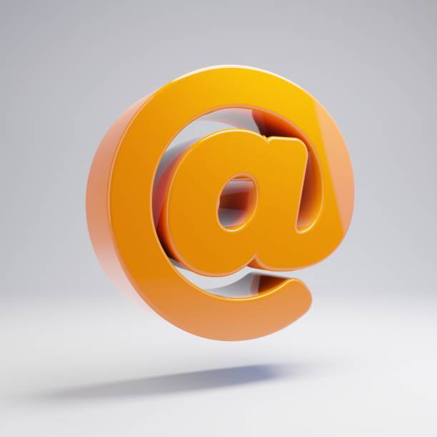 Volumetric glossy hot orange At icon isolated on white background. 3D rendered digital symbol. Modern icon for website, internet marketing, presentation, logo design template element.