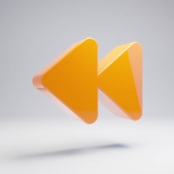 istock Volumetric glossy hot orange Backward icon isolated on white background. 1165589350