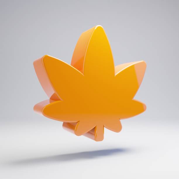Volumetric glossy hot orange Cannabis icon isolated on white background.