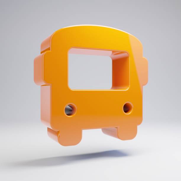 Volumetric glossy hot orange Bus icon isolated on white background. 3D rendered digital symbol. Modern icon for website, internet marketing, presentation, logo design template element.