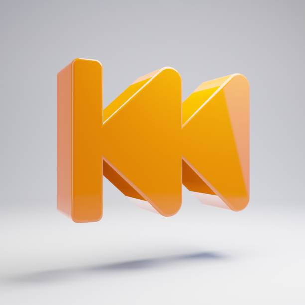 istock Volumetric glossy hot orange Fast Backward icon isolated on white background. 1165590918