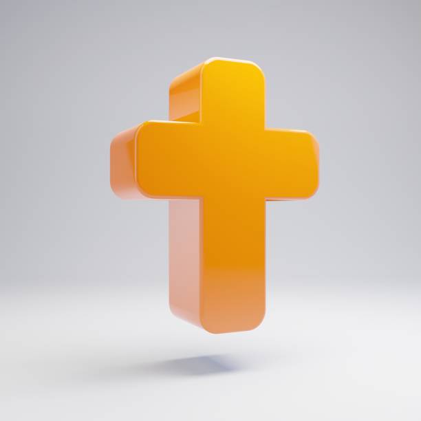 istock Volumetric glossy hot orange Cross icon isolated on white background. 1165591559