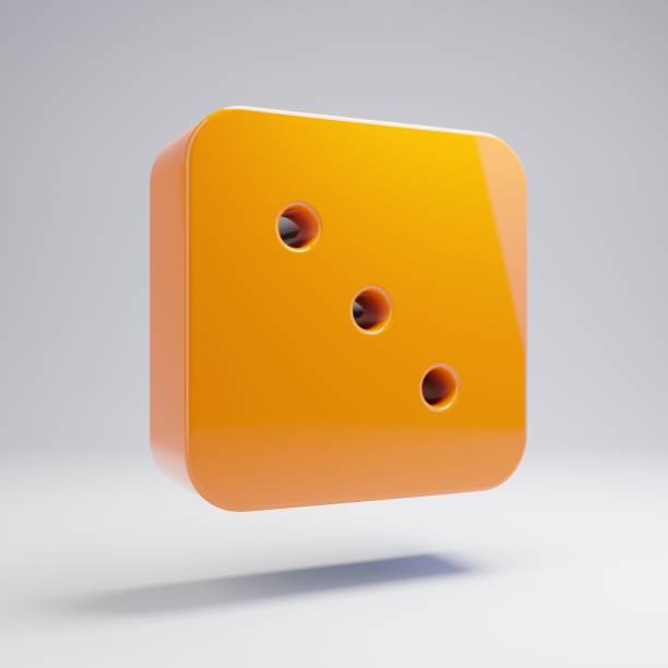 Volumetric glossy hot orange Dice Three icon isolated on white background. 3D rendered digital symbol. Modern icon for website, internet marketing, presentation, logo design template element.