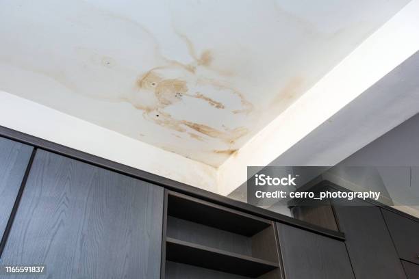 Roof Leakage Water Dameged Ceiling Roof And Stain On Ceiling Stock Photo - Download Image Now
