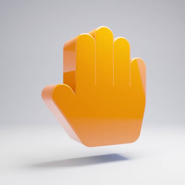 Volumetric glossy hot orange Hand Paper icon isolated on white background. 3D rendered digital symbol. Modern icon for website, internet marketing, presentation, logo design template element.