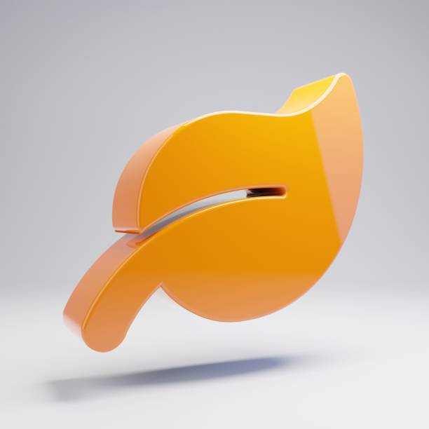Volumetric glossy hot orange Leaf icon isolated on white background. 3D rendered digital symbol. Modern icon for website, internet marketing, presentation, logo design template element.