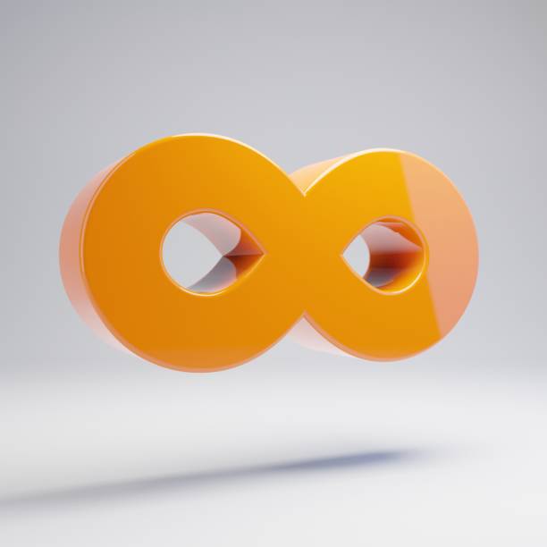 Volumetric glossy hot orange Infinity icon isolated on white background. 3D rendered digital symbol. Modern icon for website, internet marketing, presentation, logo design template element.