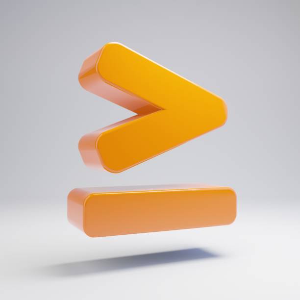Volumetric glossy hot orange Greater Than Equals icon isolated on white background. 3D rendered digital symbol. Modern icon for website, internet marketing, presentation, logo design template element.