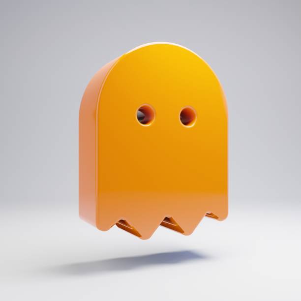 Volumetric glossy hot orange Ghost icon isolated on white background. 3D rendered digital symbol. Modern icon for website, internet marketing, presentation, logo design template element.