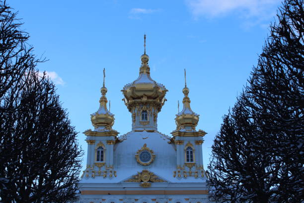 Orthodox church tower during snowy winter
