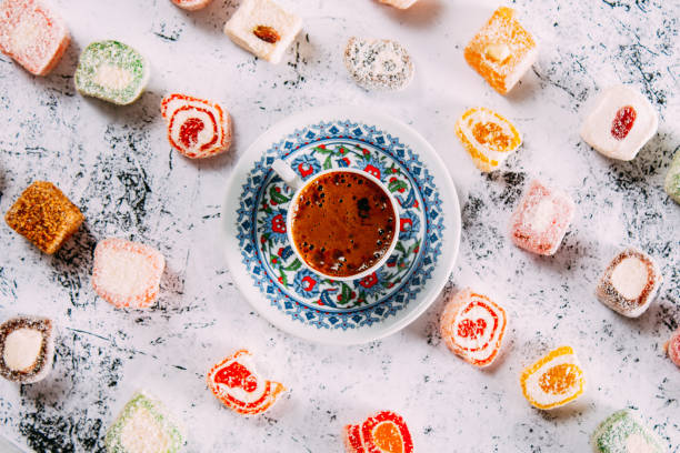 Top View Turkish Coffee and Delights
