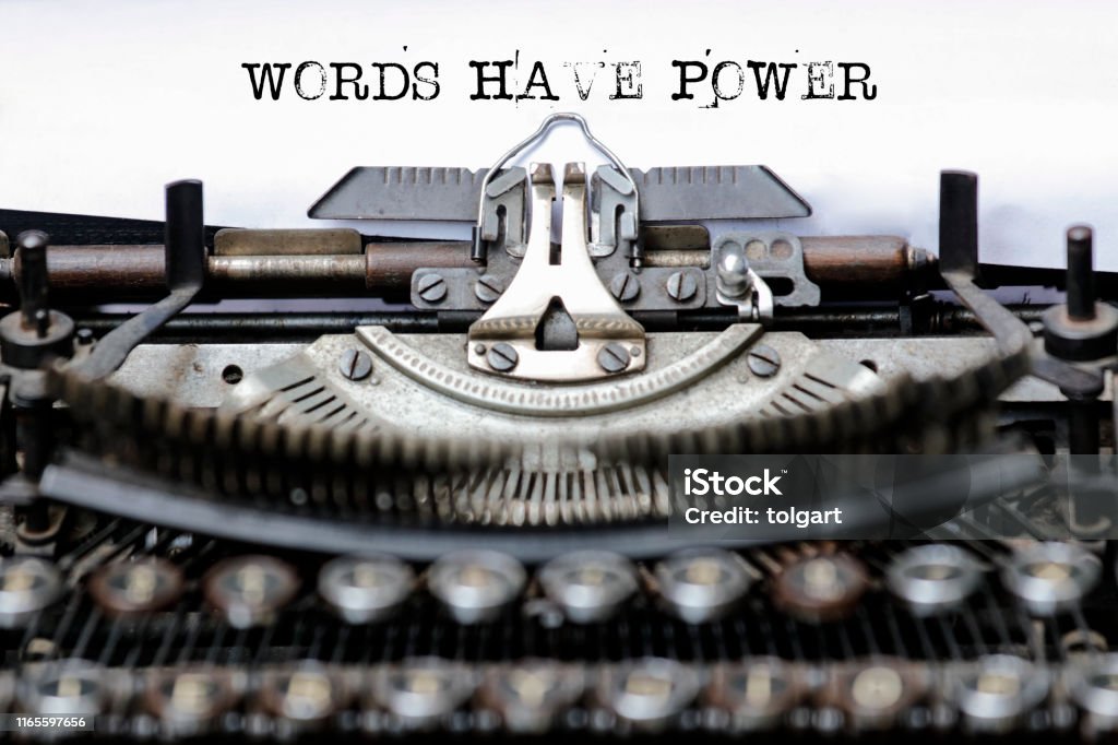 Text Words Have Power typed on retro typewriter Single Word Stock Photo