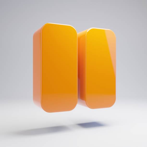 Volumetric glossy hot orange Pause icon isolated on white background. 3D rendered digital symbol. Modern icon for website, internet marketing, presentation, logo design template element.