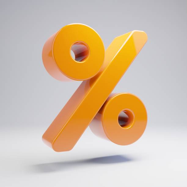 Volumetric glossy hot orange Percent icon isolated on white background.