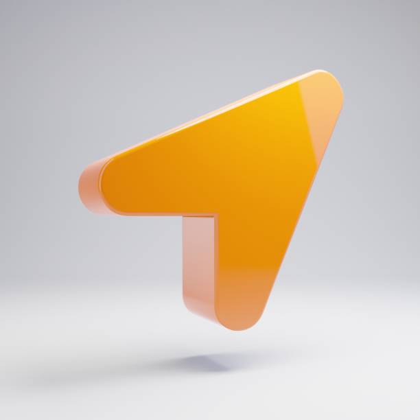 Volumetric glossy hot orange Location Arrow icon isolated on white background.