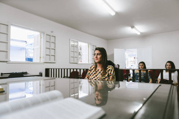Law school college students during practical class in court