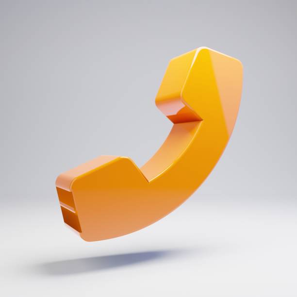 Volumetric glossy hot orange Phone icon isolated on white background. 3D rendered digital symbol. Modern icon for website, internet marketing, presentation, logo design template element.
