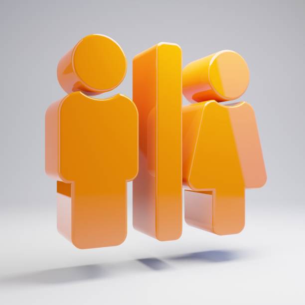 Volumetric glossy hot orange Restroom icon isolated on white background. 3D rendered digital symbol. Modern icon for website, internet marketing, presentation, logo design template element.