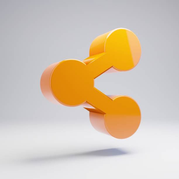 Volumetric glossy hot orange Share icon isolated on white background. 3D rendered digital symbol. Modern icon for website, internet marketing, presentation, logo design template element.