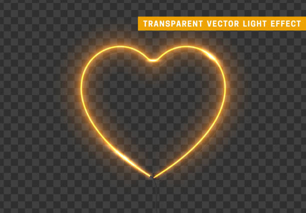 透明な背景を持つネオンライトゴールドハート - heart shape love backgrounds illuminated点のイラスト素材／クリップアート素材／マンガ素材／アイコン素材