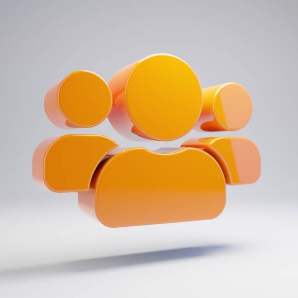 Volumetric glossy hot orange users icon isolated on white background. 3D rendered digital symbol. Modern icon for website, internet marketing, presentation, logo design template element.